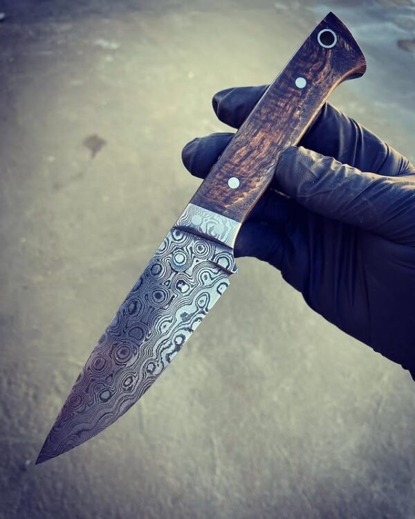 Su Damlası Desenli Meşe Saplı Demascus Bıçak