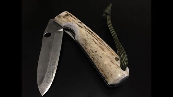 Damascus Geyik Boynuzu Katlanır Bıçak (Çakı)
