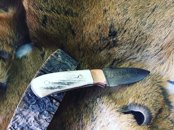 Damascus Geyik Boynuzu Saplı Mini Avcı Bıçağı