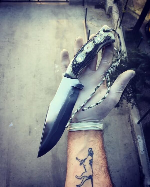 San Mai Damascus Geyik Boynuzu Saplı Outdoor Bıçağı