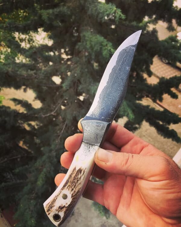 Boynuz Saplı Damascus Yaban Bıçağı