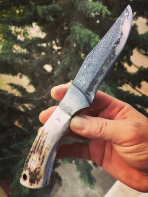 Boynuz Saplı Damascus Yaban Bıçağı