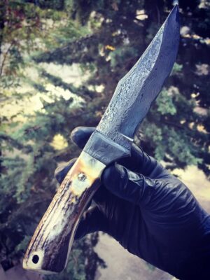 Damaskus Avcı Bıçağı (Doğal Boynuz Saplı)