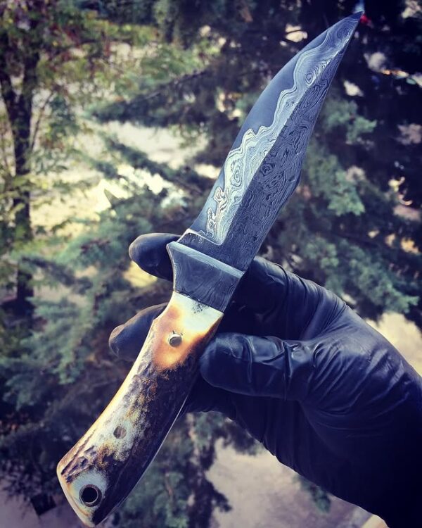 Damaskus Avcı Bıçağı (Doğal Boynuz Saplı)