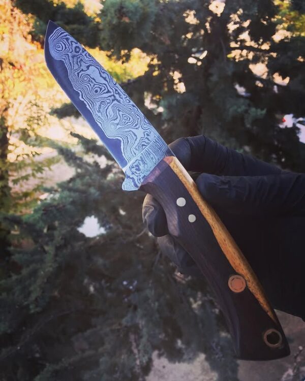 Özel Yapım O2 Çelik Ağızlı Damascus Bıçak - Abanoz Saplı