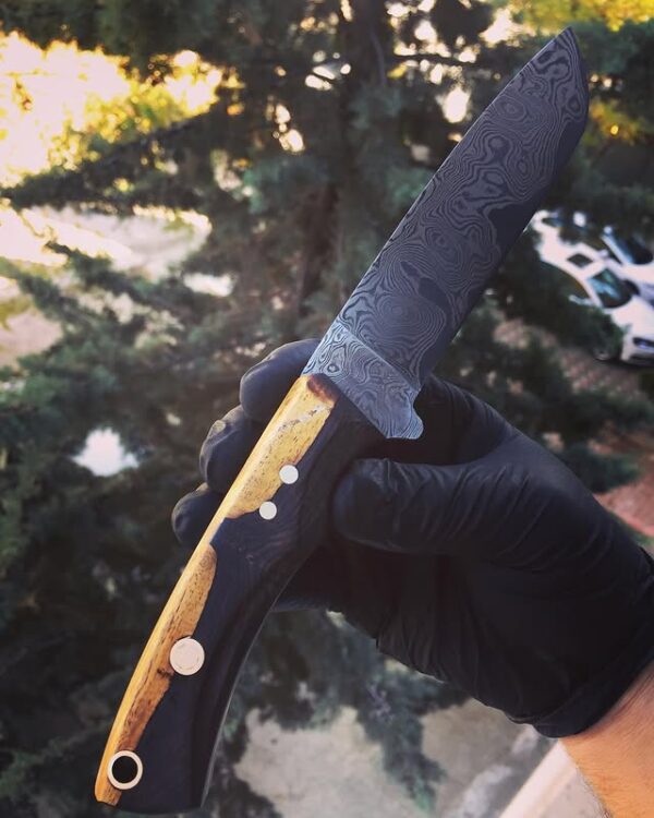 Özel Yapım O2 Çelik Ağızlı Damascus Bıçak - Abanoz Saplı