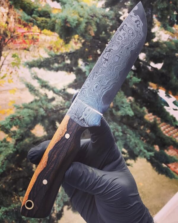Damascus ve Zebrano Ahşap Saplı Av Bıçağı
