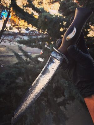 Damascus Desenli Diş Detaylı Av Bıçağı