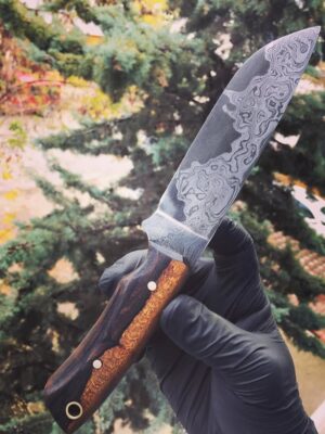 Damascus ve Zebrano Ahşap Saplı Av Bıçağı