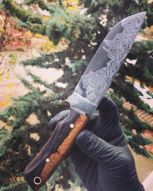 Damascus ve Zebrano Ahşap Saplı Av Bıçağı