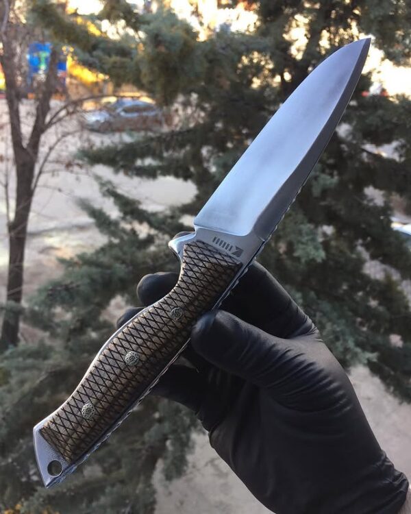 Desenli Mikarta Saplı Parlak Namlu Av Bıçağı