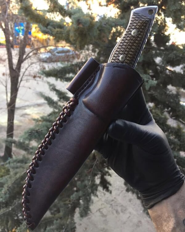 Desenli Mikarta Saplı Parlak Namlu Av Bıçağı