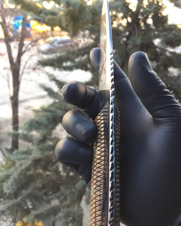 Desenli Mikarta Saplı Parlak Namlu Av Bıçağı