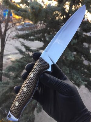 Desenli Mikarta Saplı Parlak Namlu Av Bıçağı