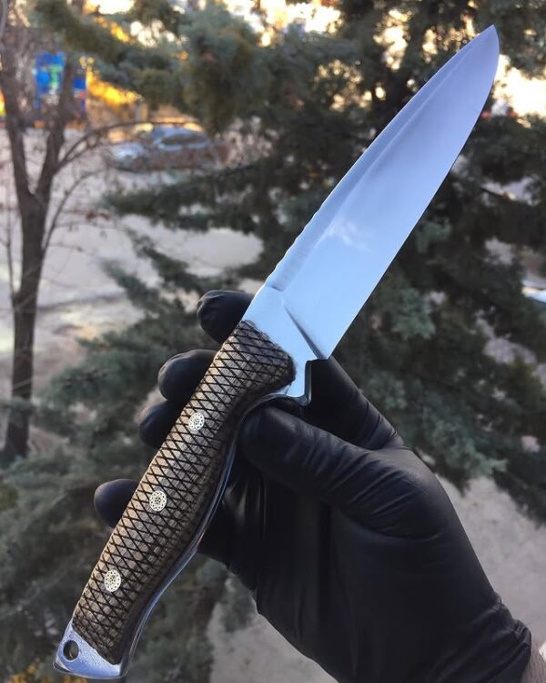 Desenli Mikarta Saplı Parlak Namlu Av Bıçağı